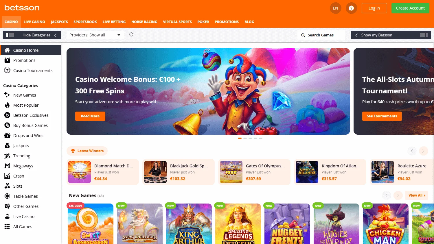 Betsson game lobby