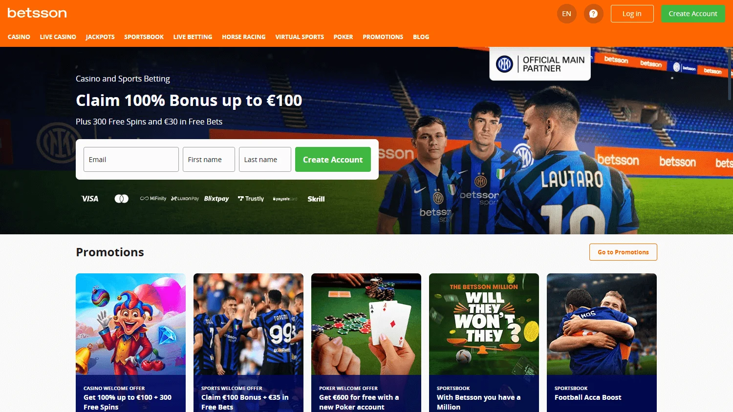 Betsson homepage
